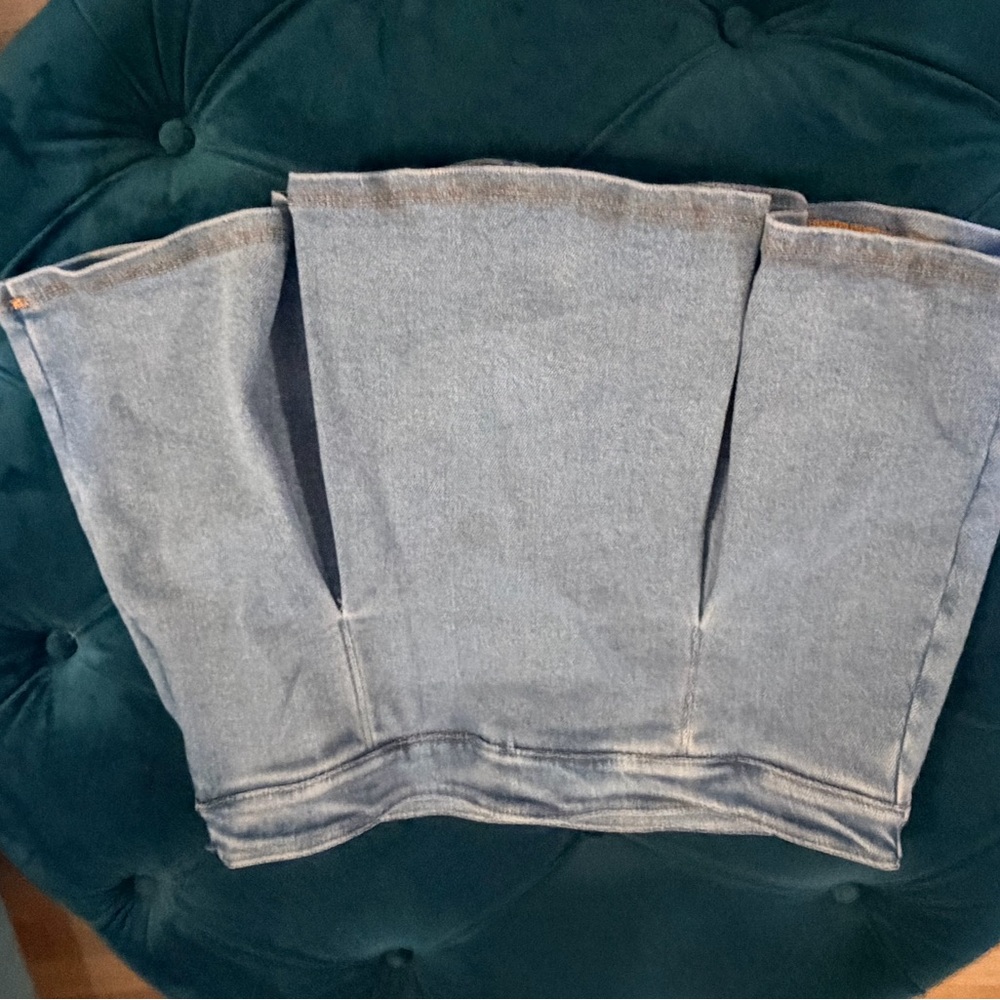 Pleated front Blue denim Women's skort